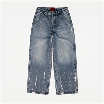 White Coffee Painted Denim Jeans Blue Heavy Used Wash - Sælges kun i butikken i Holstebro